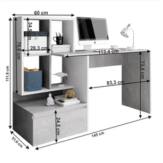 BPS-koupelny PC stůl, beton/bílý mat, NEREO