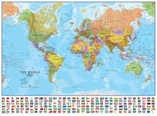 Svět politický nástěnná mapa 136x100 cm s vlajkami česky