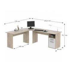 ATAN Rohový PC stůl MAURUS MA11 - dub sonoma/bílá