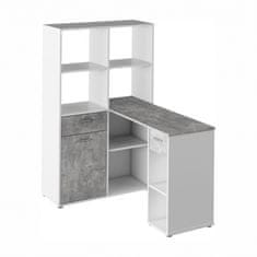 ATAN Rohový PC stůl MINESON s regálem - bílá/beton