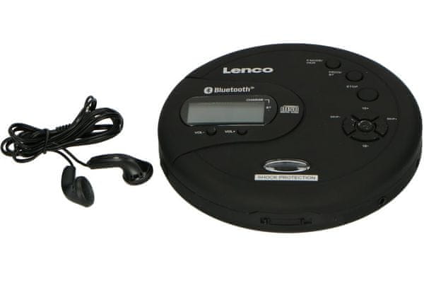 discman diskmen pre prehrávanie cd diskov LENCO cd-300 bluetooth lcd displej podpora mp3 káblové slúchadlá v balení usb napájanie nimh batéria funkcia opakovania náhodné prehrávanie funkcia pamäte ochrana proti otrasom