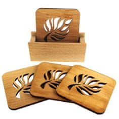 AMADEA Sada pro stolování - stojánek na podtácky a čtyři podtácky stejný motiv z masivního dřeva