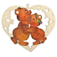 AMADEA Dřevěná ozdoba barevná srdce s medvídky 15 cm