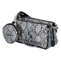 Laura Biaggi Módní dámská menší koženková kabelka s hadím potiskem Valentina Laura Biaggi, černá/stříbrná