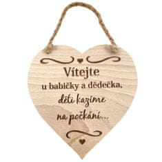 AMADEA Dřevěné srdce s textem Vítejte u babičky a dědečka, děti.., masivní dřevo, 16 x 15 cm