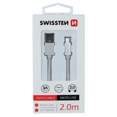 SWISSTEN Swissten textilní datový kabel Usb / Micro Usb 2,0 M Stříbrný 8595217455535