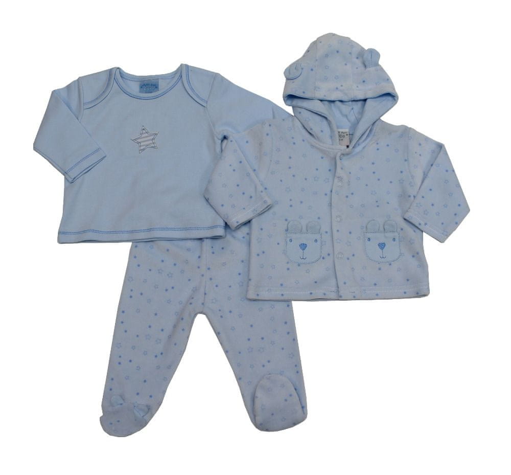 Just Too Cute Komplet kojenecký velur – hvězdičky – modrý modrá 68