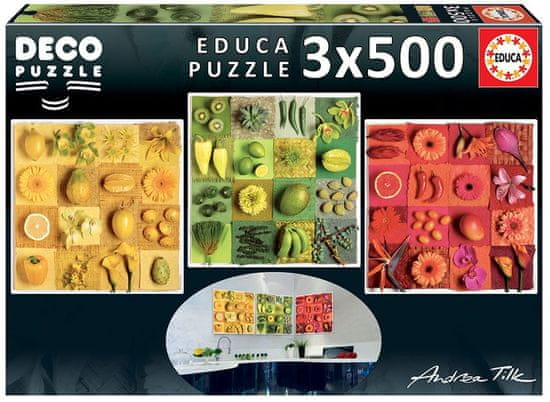 Educa Puzzle 3x500 dílků - Deco: Exotické ovoce a květiny