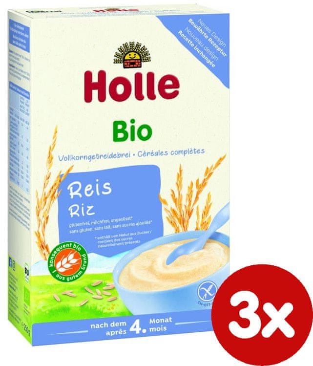 Holle Bio Rýžová bezmléčná kaše - 3 x 250g