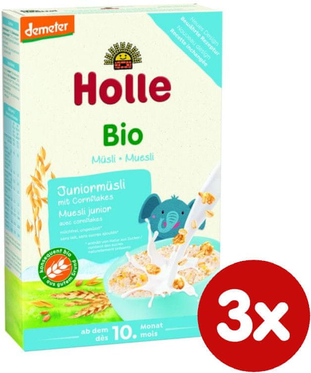 Holle Bio Junior celozrnné müsli s obilnými vločkami - 3 x 250g
