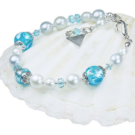 Lampglas Elegantní náramek Blue Lace s perlami Lampglas s ryzím stříbrem BP4