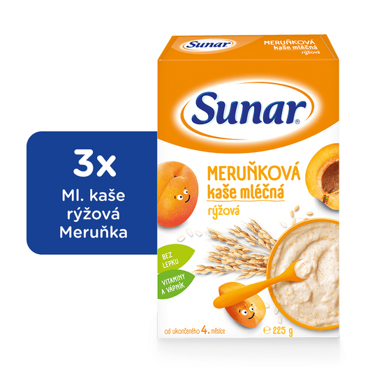 Sunar meruňková kaše mléčná rýžová 3 x 225 g