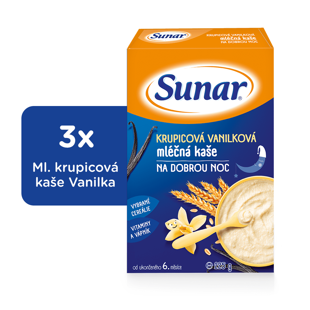 Sunar krupicová vanilková kaše na dobrou noc mléčná (3x225g)