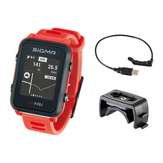 Sigma iD.TRI Basic multisportovní hodinky - neon červené