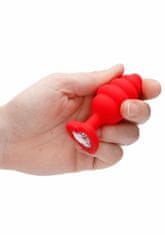 Shots Toys Ouch! Large Ribbed Diamond Heart Plug red anální kolík