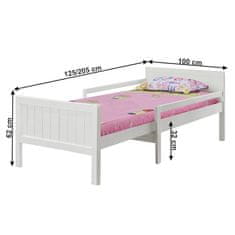 KONDELA Jednolůžková postel s nastavitelnou délkou Eunika 90x200 cm - bílá