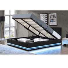 KONDELA Manželská postel s roštem a osvětlením Birget New 160x200 cm - Černá