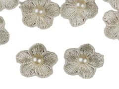 Kraftika 10ks krémová sv. vyšívaný květ 20mm s perlou