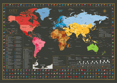 68 Travel Stírací mapa světa 84 x 59 cm - česky - mapa v tubusu