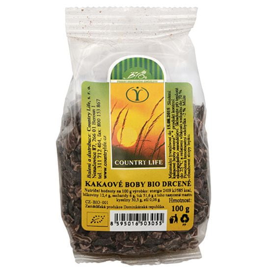 Country Life Bio Kakaové boby nepražené drcené 100 g