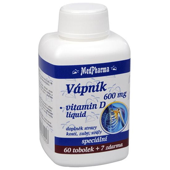 MedPharma Vápník 600 mg + vitamín D liquid 60 tob. + 7 tob. ZDARMA
