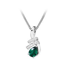 Silver Cat Módní náhrdelník se zirkony a smaragdovým sklem SC379
