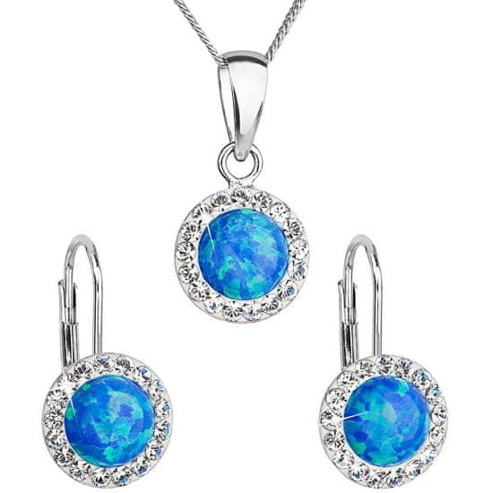 Evolution Group Třpytivá souprava šperků s krystaly Preciosa 39160.1 & blue s.opal (náušnice, řetízek, přívěsek)