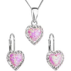 Evolution Group Srdíčková souprava šperků s krystaly Preciosa 39161.1 & light rose s.opal (náušnice, řetízek, přívěs