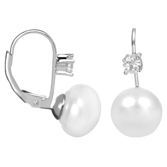 JwL Luxury Pearls Stříbrné náušnice s bílou perlou a krystalem JL0400