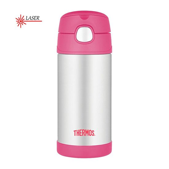 Thermos FUNtainer Dětská termoska s brčkem - stříbrná/růžová 355 ml