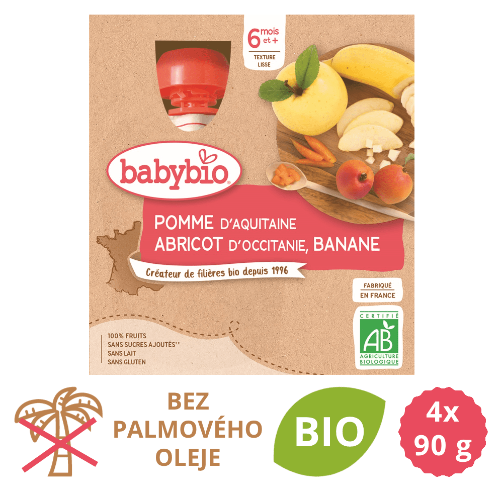 Levně Babybio Jablko, meruňka, banán 4x90 g