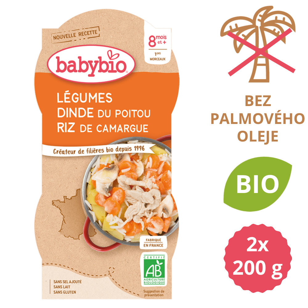 Levně Babybio Zelenina s krůtím masem a rýží 2x200 g