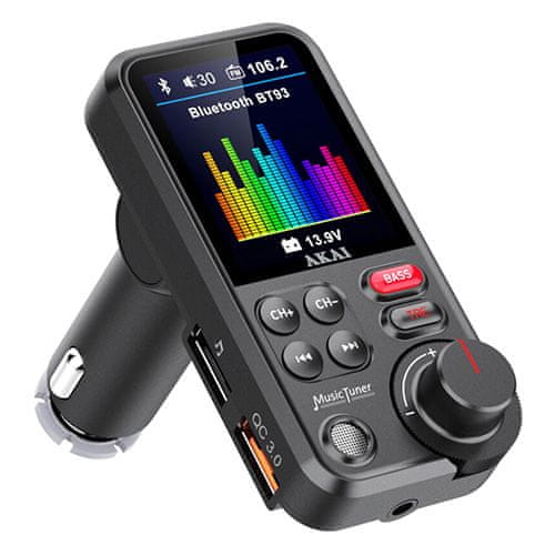 Akai Transmiter , FMT-93BT, Bluetooth 5.0, barevný LCD displej 1,8", mikrofon, USB, MP3, WMA, APE, FLAC, WAV