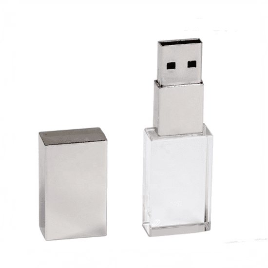 CTRL+C USB KRYSTAL stříbrný, kombinace sklo a kov, LED podsvícení