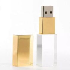 CTRL+C USB KRYSTAL zlatý, kombinace sklo a kov, LED podsvícení, 64 GB, USB 3.0/3.1
