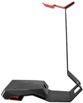 Játék fejhallgató tartó MSI Immerse HS01 Combo (S98-0700020-CLA), alumínium acél, stabil talp, biztonságos tárolás, fekete, RGB, Qi töltő