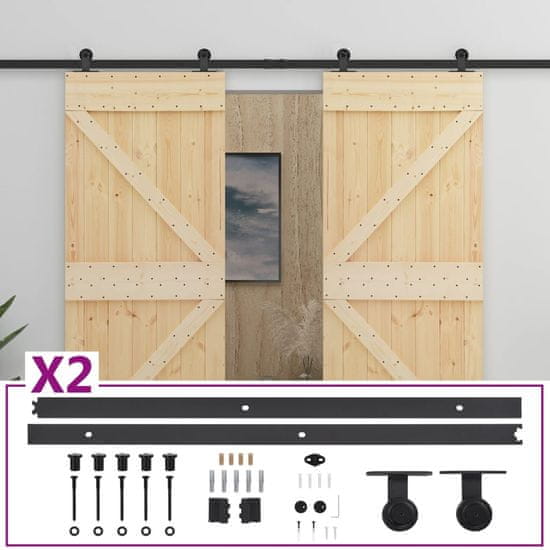 Vidaxl Posuvné dveře se setem kování 80 x 210 cm masivní borové dřevo
