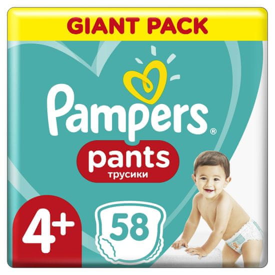 Pampers Pants Maxi+ (4+) (9-15 kg) Giant Pack - plenkové kalkotky 58 ks