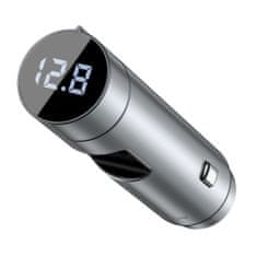 BASEUS Energy Column Bluetooth FM Transmitter autonabíječka 2x USB QC3.0 3A, stříbrná