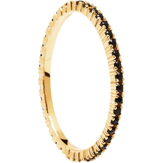 PDPAOLA Minimalistický pozlacený prsten s černými zirkony Black Essential Gold AN01-348