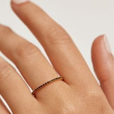 PDPAOLA Minimalistický pozlacený prsten s černými zirkony Black Essential Gold AN01-348 (Obvod 50 mm)