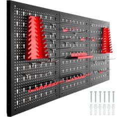 tectake Děrovaná stěna s 25 háčky a držáky 120x2x60cm - černá/červená