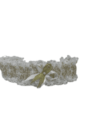 TYANO Svatební podvazek ekluzive úzký, bílo/zlatý, mašlička s perličkou (17)