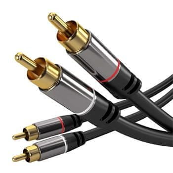 PremiumCord HQ stíněný kabel 2× CINCH-2× CINCH Male/Male s kvalitními zastříknutými kovovými konektory 1,5 m kjqccmm015