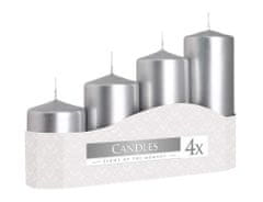 Ceramicus Svíčky adventní stupňovité d 5 x 7, 9, 11, 13 cm 4 ks metalické stříbrné