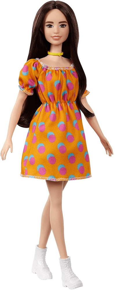 Mattel Barbie Modelka 160 - Oranžové šaty s puntíky - rozbaleno