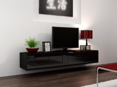 Cama meble TV stolek na zeď Vigo 180 - černá/černý lesk
