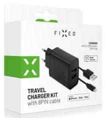 FIXED Set síťové nabíječky s 2×USB výstupem a USB/Lightning kabelu, 1 m, MFI certifikace, 15 W Smart Rapid Charge FIXC15-2UL-BK, černá