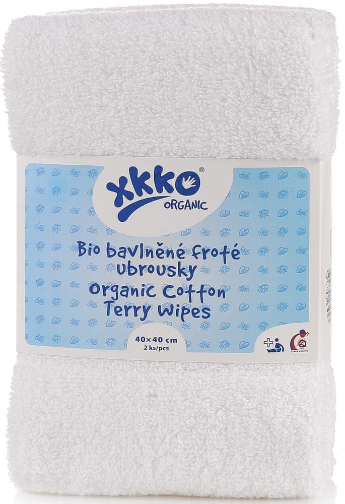 Levně XKKO Organic Froté ubrousky 40x40 - Bílé (2ks)