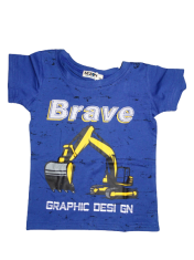SEZON Chlapecké modré tričko s žlutým bagrem Brave. Vel:128
